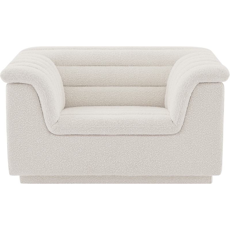 Bowery Hill Contemporary Deep Channel Tufted Rich Cream Boucle Fabric Chair