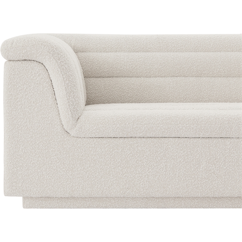 Bowery Hill Contemporary Deep Channel Tufted Rich Cream Boucle Fabric Sofa