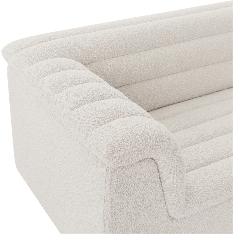 Bowery Hill Contemporary Deep Channel Tufted Rich Cream Boucle Fabric Sofa