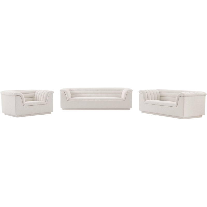 Bowery Hill Contemporary Deep Channel Tufted Rich Cream Boucle Fabric Sofa