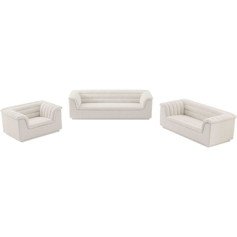 Bowery Hill Contemporary Deep Channel Tufted Rich Cream Boucle Fabric Sofa