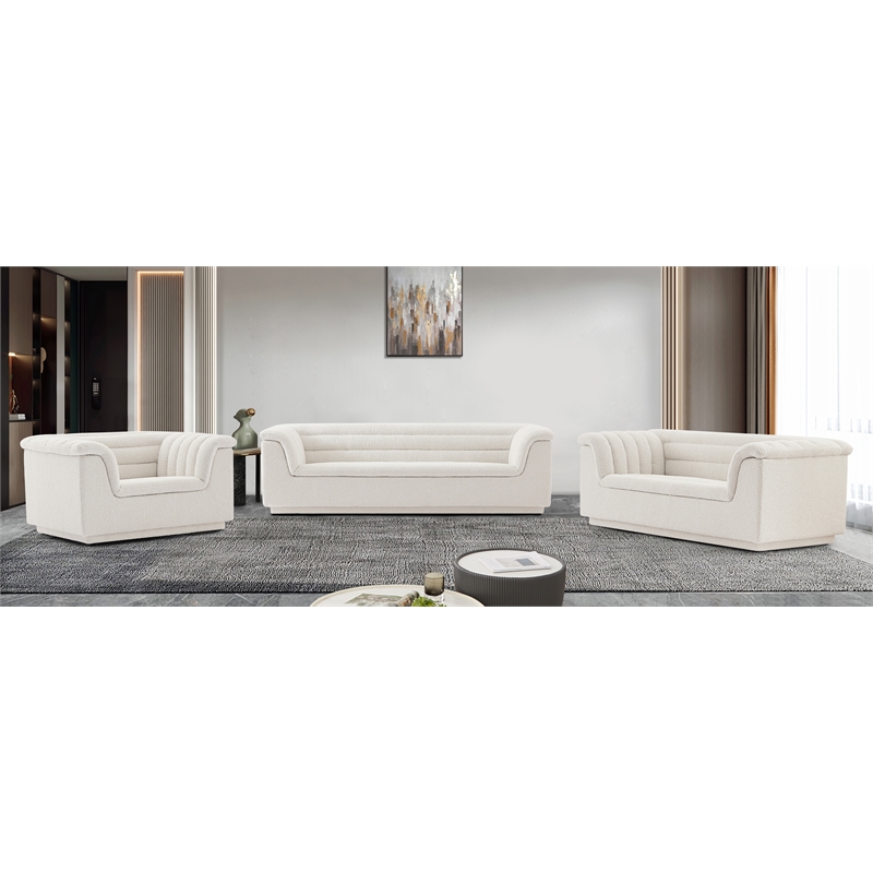 Bowery Hill Contemporary Deep Channel Tufted Rich Cream Boucle Fabric Sofa