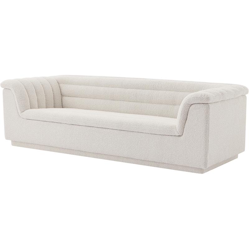 Bowery Hill Contemporary Deep Channel Tufted Rich Cream Boucle Fabric Sofa