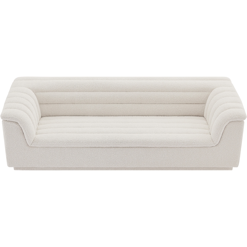 Bowery Hill Contemporary Deep Channel Tufted Rich Cream Boucle Fabric Sofa