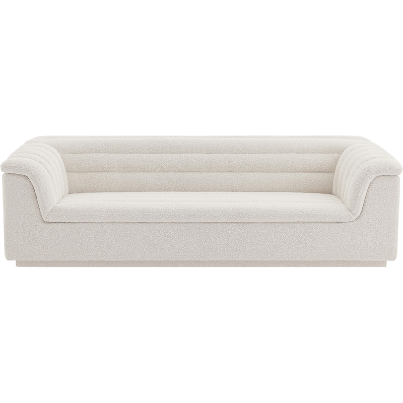 Bowery Hill Contemporary Deep Channel Tufted Rich Cream Boucle Fabric Sofa