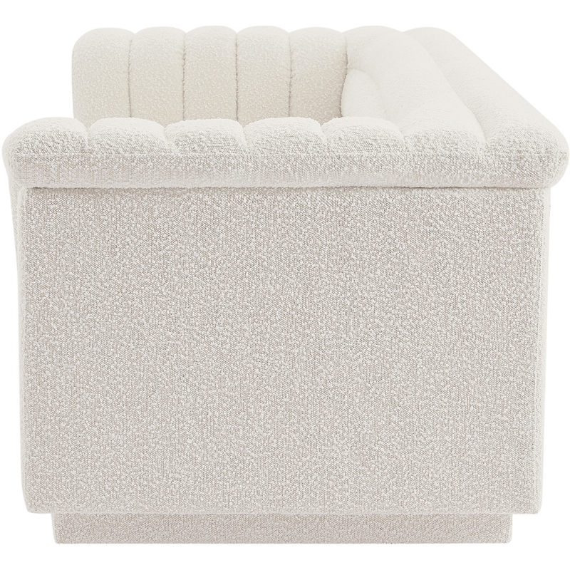 Bowery Hill Contemporary Deep Channel Tufted Rich Cream Boucle Fabric Sofa