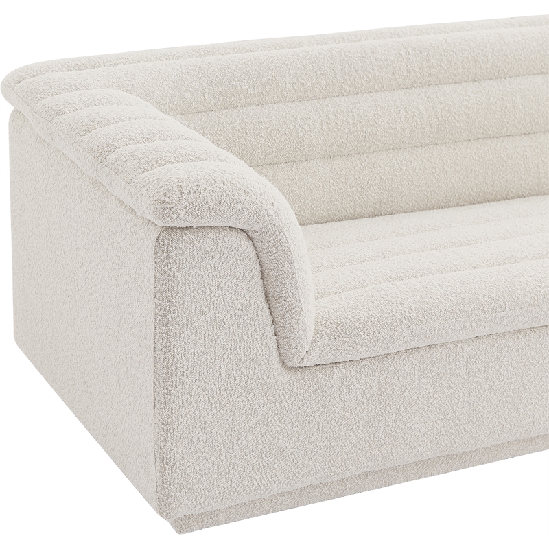 Bowery Hill Contemporary Deep Channel Tufted Rich Cream Boucle Fabric Sofa