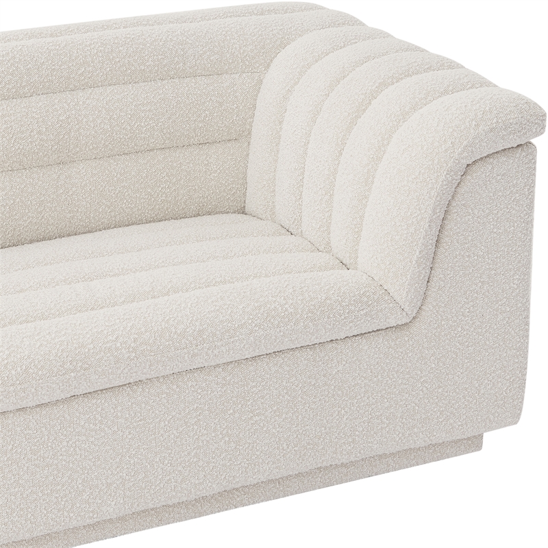 Bowery Hill Contemporary Deep Channel Tufted Rich Cream Boucle Fabric Sofa