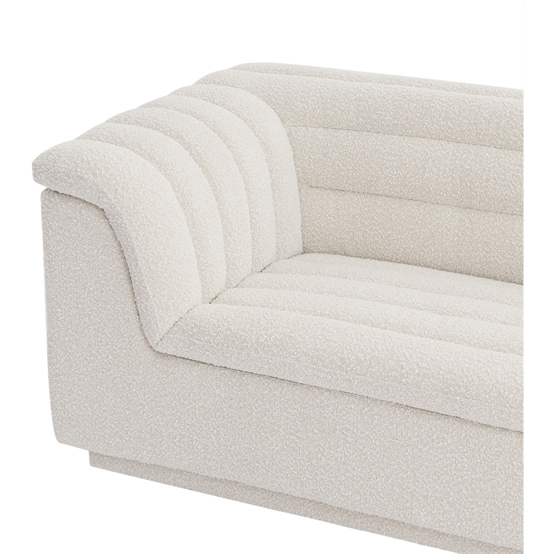 Bowery Hill Contemporary Deep Channel Tufted Rich Cream Boucle Fabric Sofa