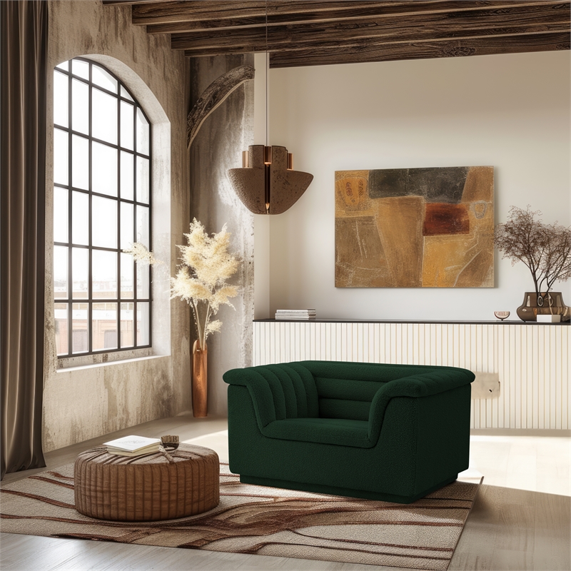 Bowery Hill Contemporary Deep Channel Tufted Rich Green Boucle Fabric Chair