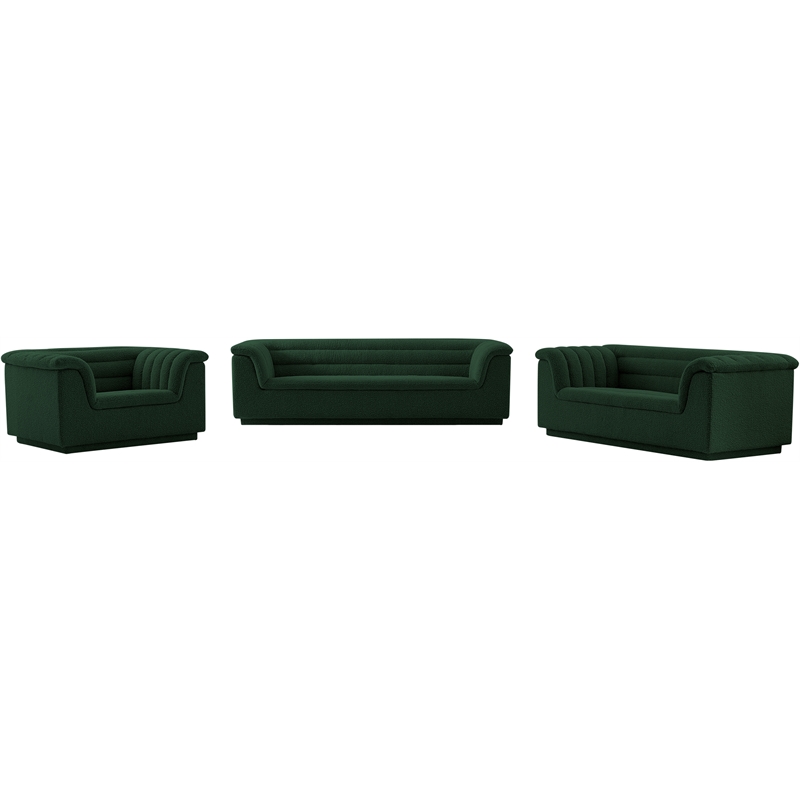 Bowery Hill Contemporary Deep Channel Tufted Rich Green Boucle Fabric Sofa