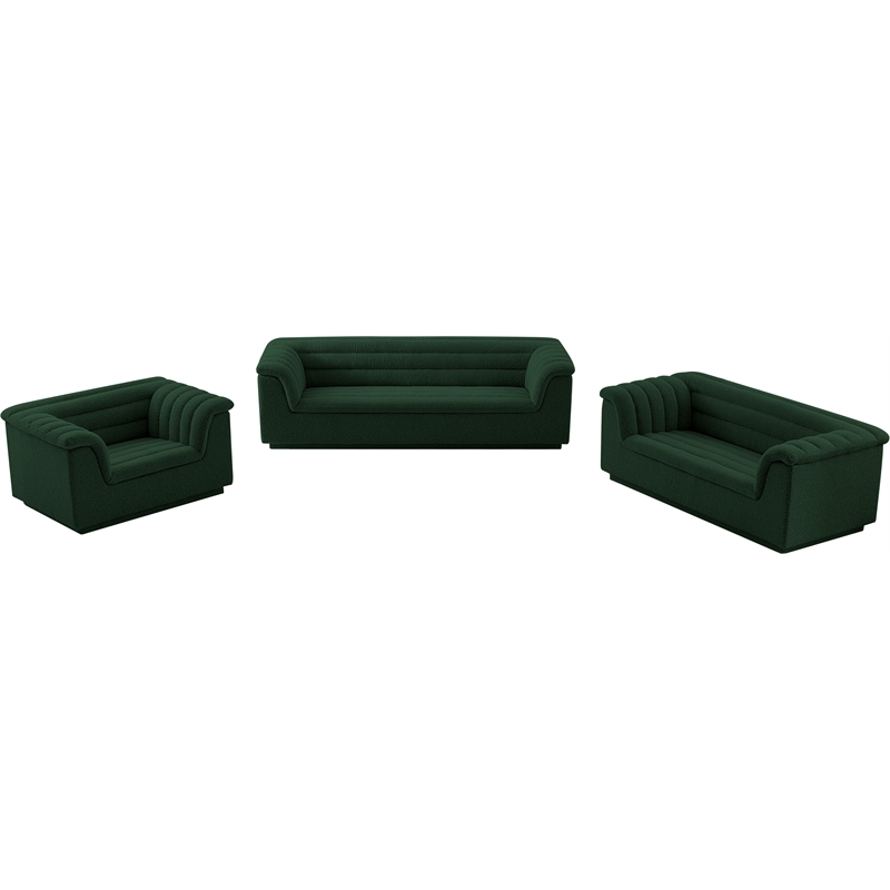 Bowery Hill Contemporary Deep Channel Tufted Rich Green Boucle Fabric Sofa