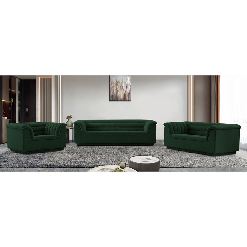 Bowery Hill Contemporary Deep Channel Tufted Rich Green Boucle Fabric Sofa