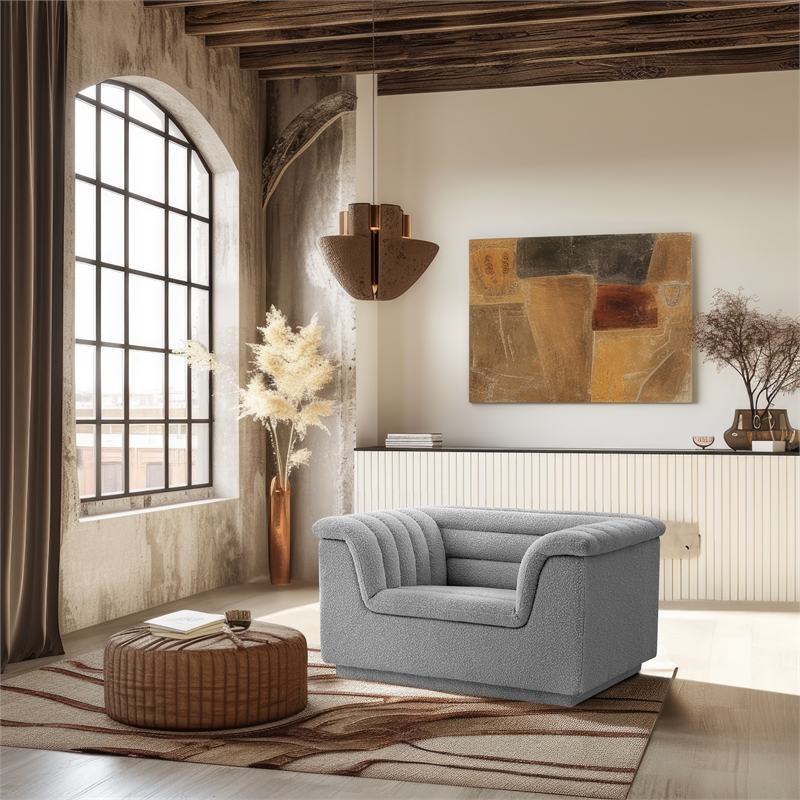 Bowery Hill Contemporary Deep Channel Tufted Rich Grey Boucle Fabric Chair
