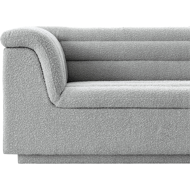 Bowery Hill Contemporary Deep Channel Tufted Rich Grey Boucle Fabric Sofa