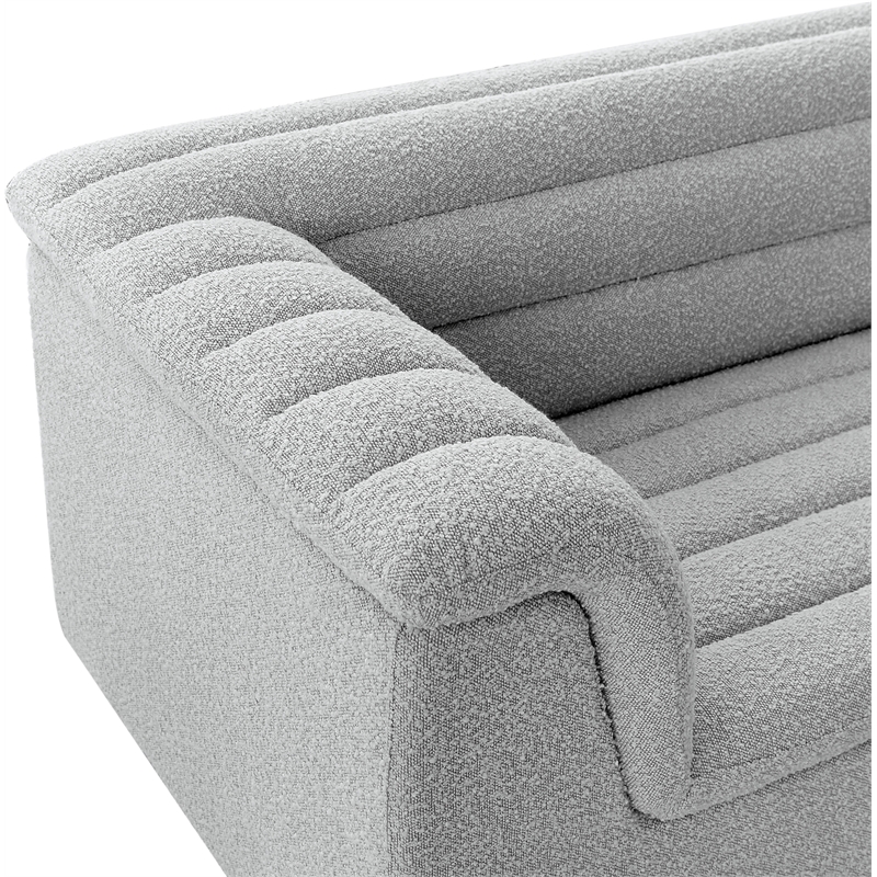 Bowery Hill Contemporary Deep Channel Tufted Rich Grey Boucle Fabric Sofa
