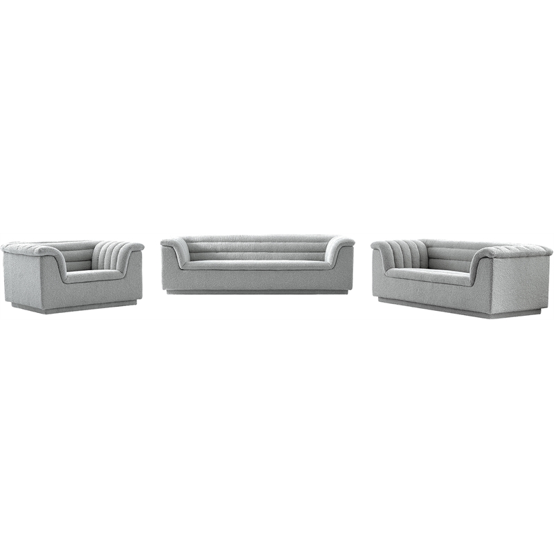 Bowery Hill Contemporary Deep Channel Tufted Rich Grey Boucle Fabric Sofa