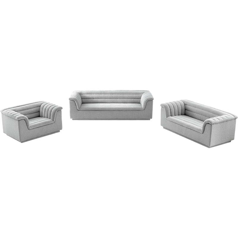 Bowery Hill Contemporary Deep Channel Tufted Rich Grey Boucle Fabric Sofa