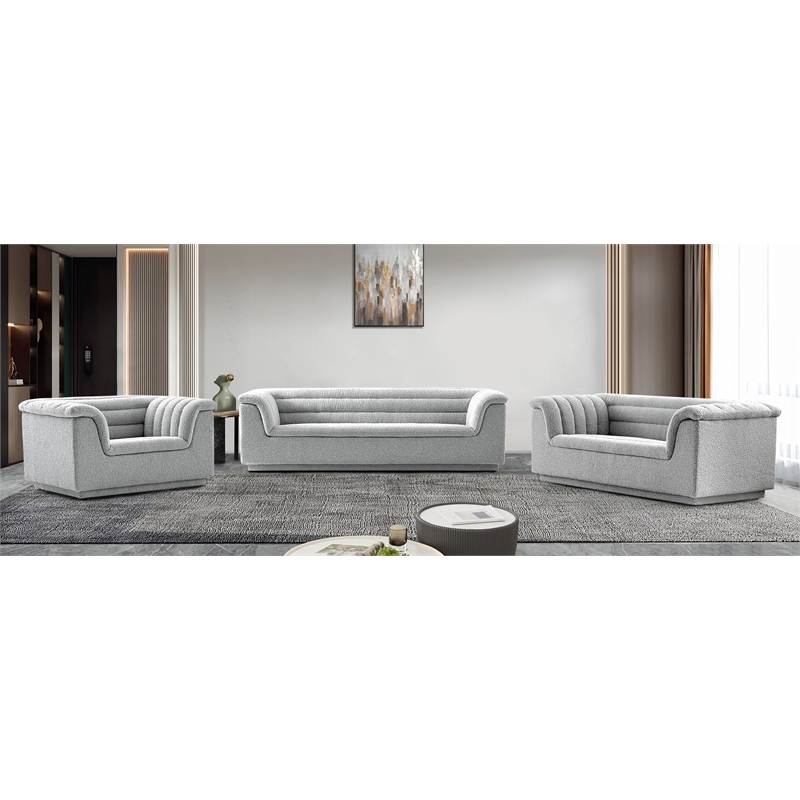 Bowery Hill Contemporary Deep Channel Tufted Rich Grey Boucle Fabric Sofa