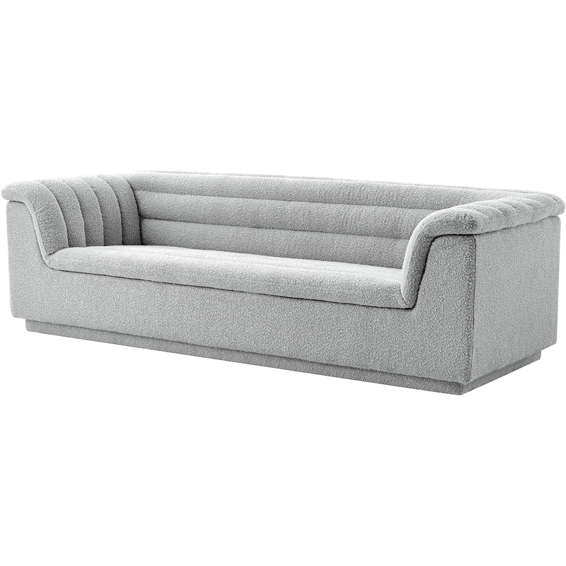 Bowery Hill Contemporary Deep Channel Tufted Rich Grey Boucle Fabric Sofa