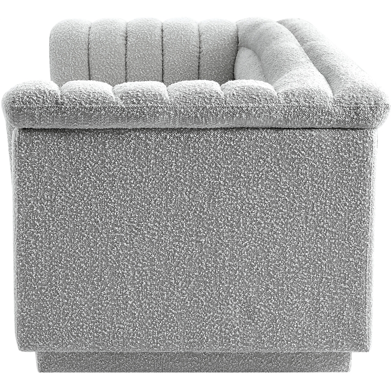 Bowery Hill Contemporary Deep Channel Tufted Rich Grey Boucle Fabric Sofa