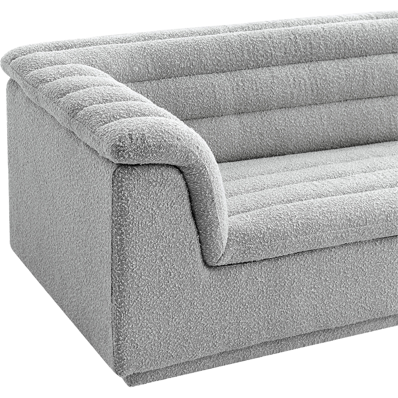 Bowery Hill Contemporary Deep Channel Tufted Rich Grey Boucle Fabric Sofa