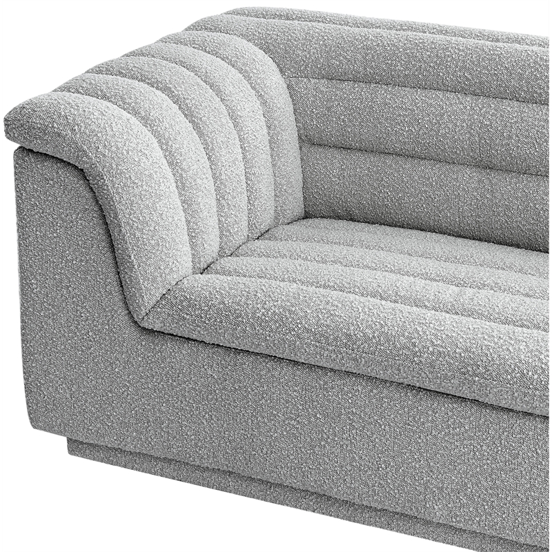 Bowery Hill Contemporary Deep Channel Tufted Rich Grey Boucle Fabric Sofa