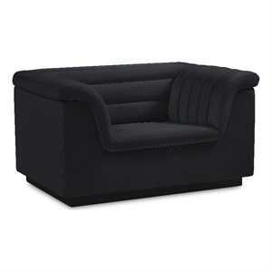 Bowery Hill Contemporary Deep Channel Tufted Soft Black Velvet Fabric Chair