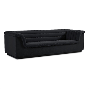 Bowery Hill Contemporary Deep Channel Tufted Soft Black Velvet Fabric Sofa