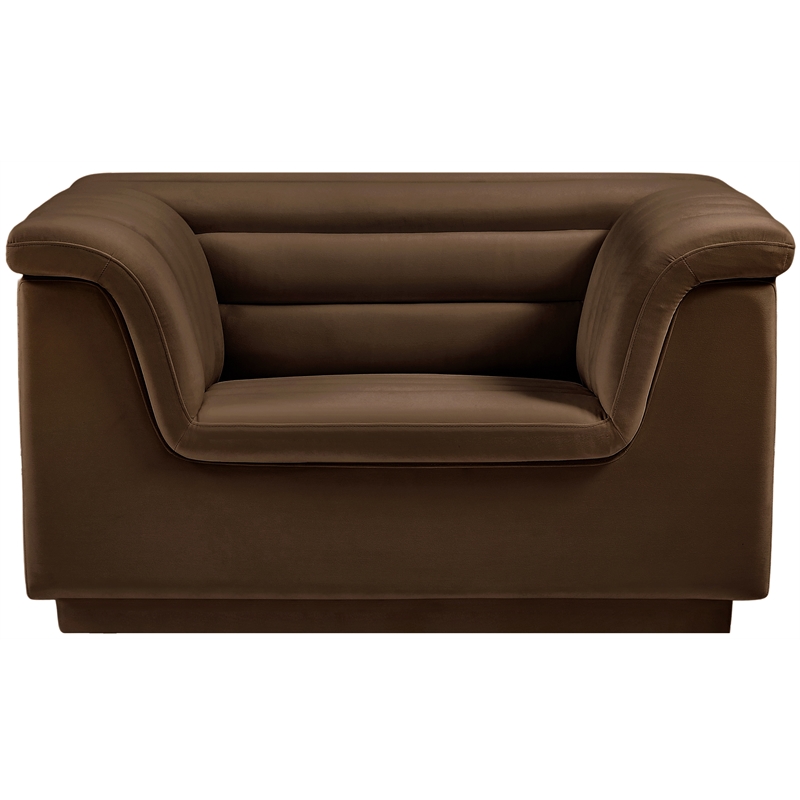 Bowery Hill Contemporary Deep Channel Tufted Soft Brown Velvet Fabric Chair