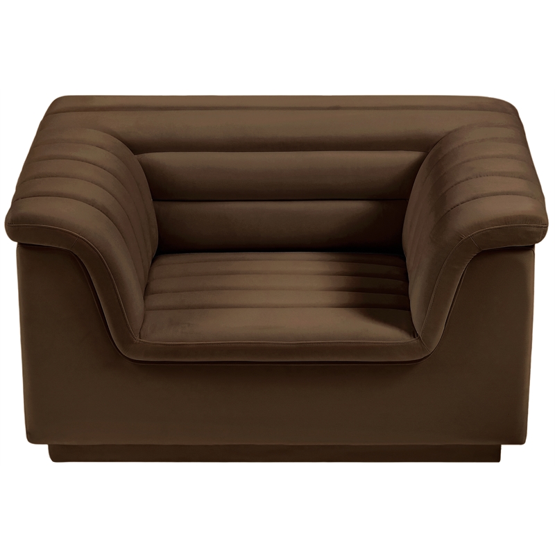 Bowery Hill Contemporary Deep Channel Tufted Soft Brown Velvet Fabric Chair
