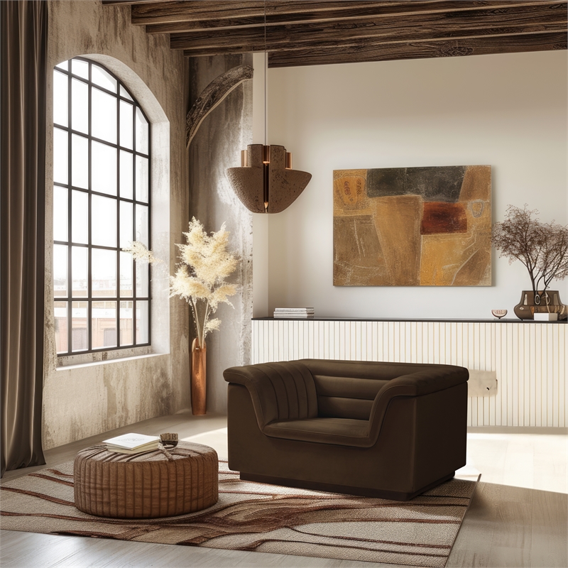 Bowery Hill Contemporary Deep Channel Tufted Soft Brown Velvet Fabric Chair