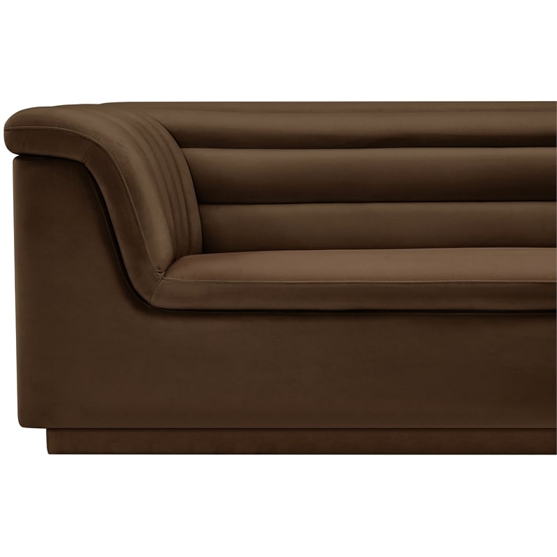 Bowery Hill Contemporary Deep Channel Tufted Soft Brown Velvet Fabric Sofa