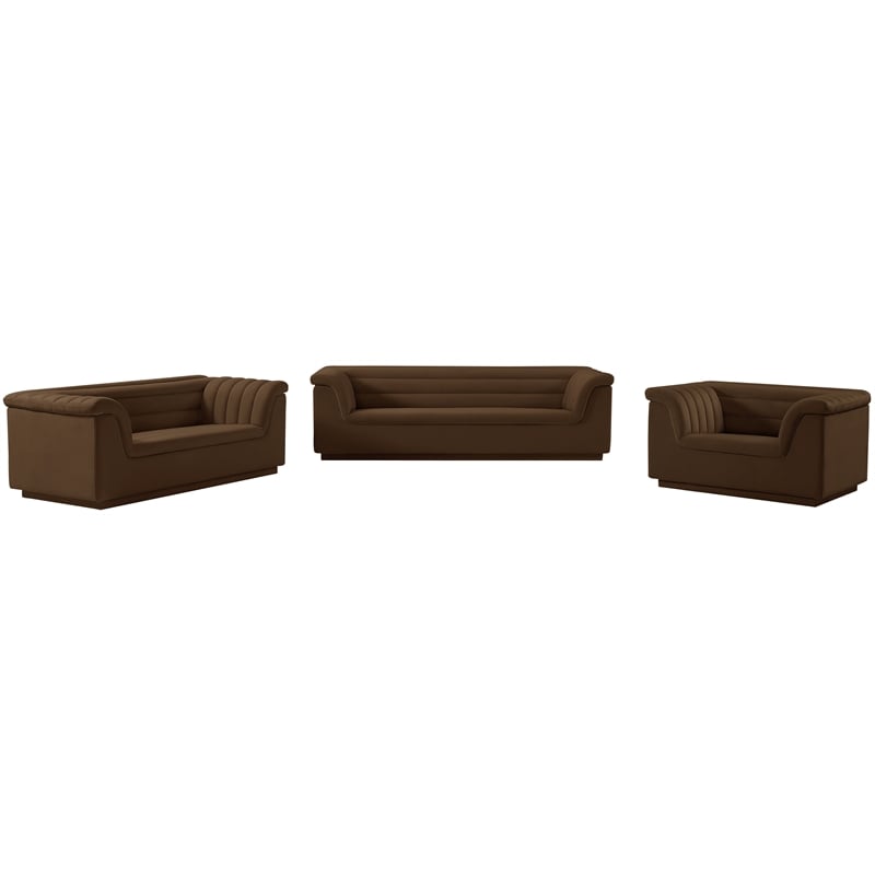 Bowery Hill Contemporary Deep Channel Tufted Soft Brown Velvet Fabric Sofa