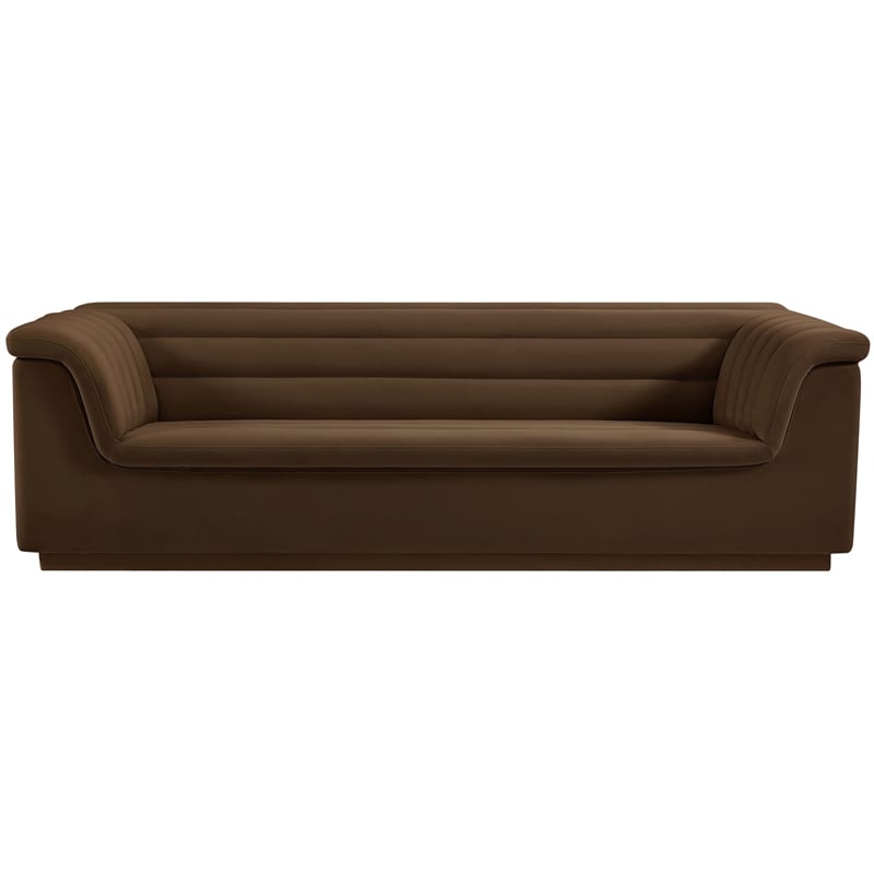 Bowery Hill Contemporary Deep Channel Tufted Soft Brown Velvet Fabric Sofa
