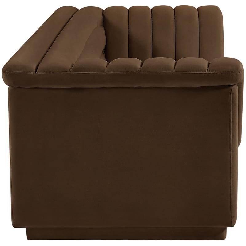 Bowery Hill Contemporary Deep Channel Tufted Soft Brown Velvet Fabric Sofa