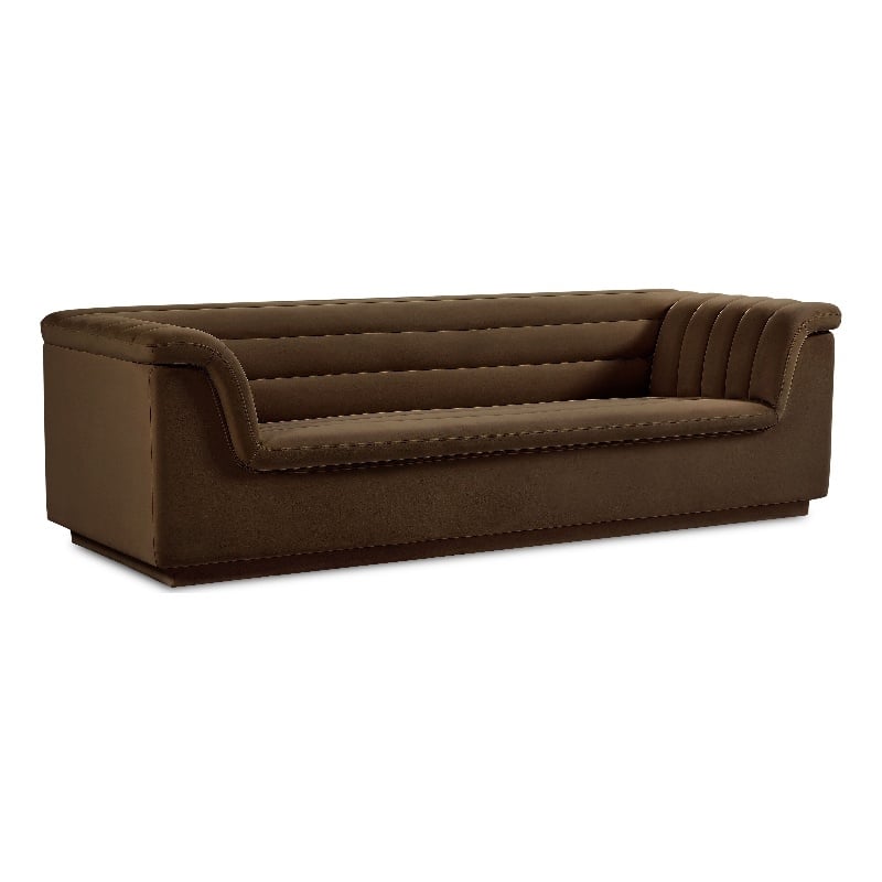 Bowery Hill Contemporary Deep Channel Tufted Soft Brown Velvet Fabric Sofa
