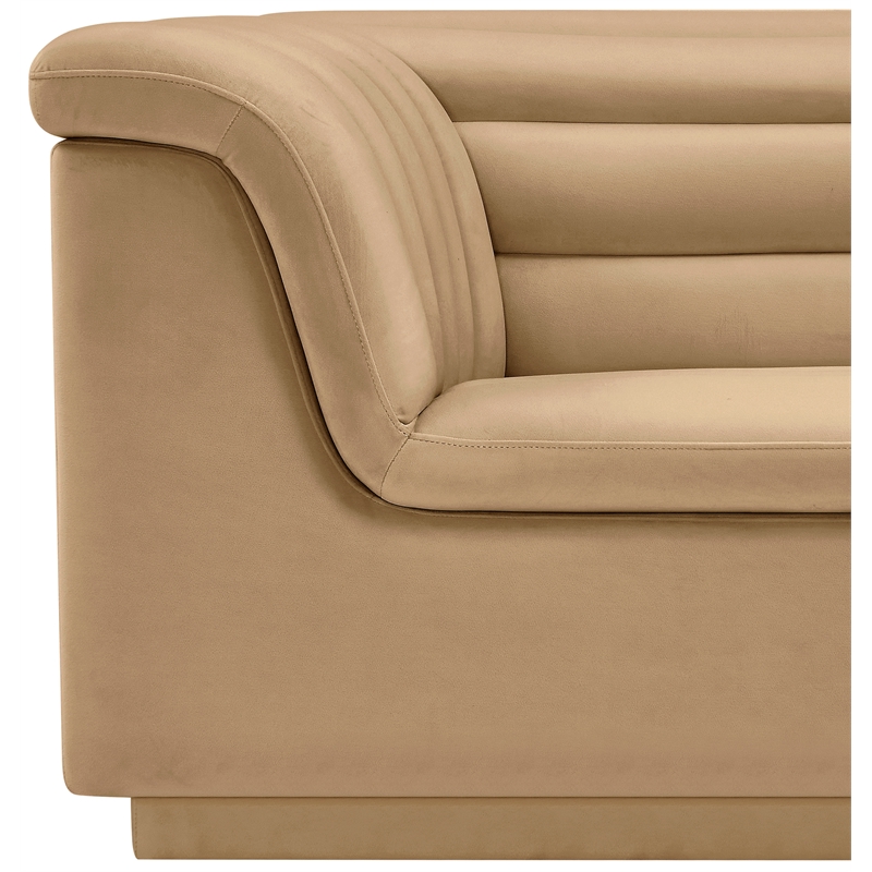 Bowery Hill Contemporary Deep Channel Tufted Soft Camel Velvet Fabric Chair