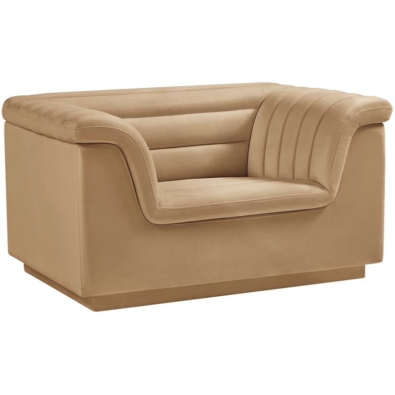 Bowery Hill Contemporary Deep Channel Tufted Soft Camel Velvet Fabric Chair