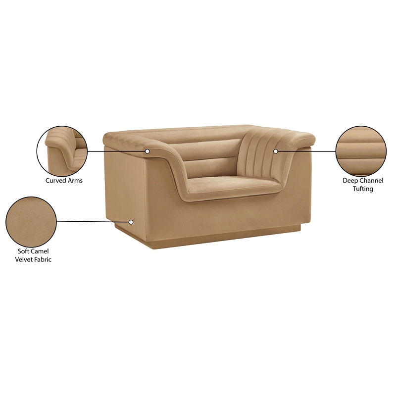 Bowery Hill Contemporary Deep Channel Tufted Soft Camel Velvet Fabric Chair