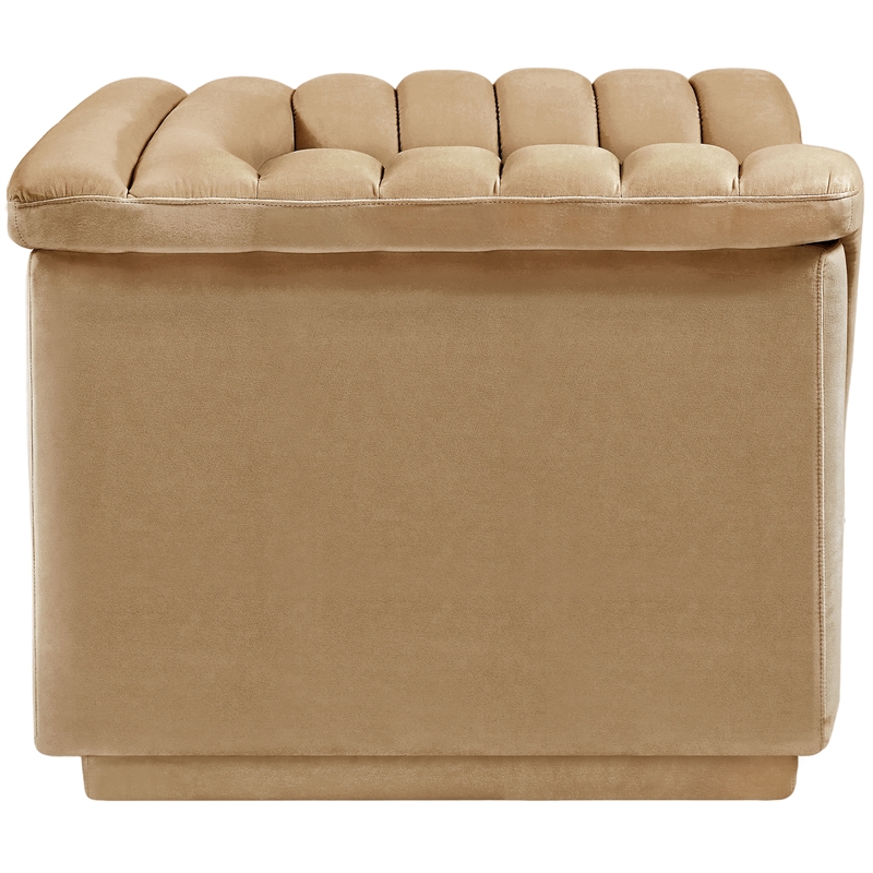 Bowery Hill Contemporary Deep Channel Tufted Soft Camel Velvet Fabric Chair
