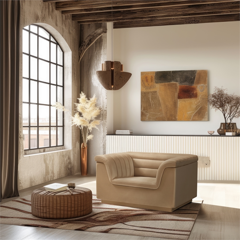 Bowery Hill Contemporary Deep Channel Tufted Soft Camel Velvet Fabric Chair