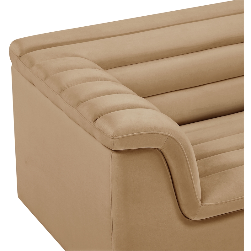 Bowery Hill Contemporary Deep Channel Tufted Soft Camel Velvet Fabric Chair