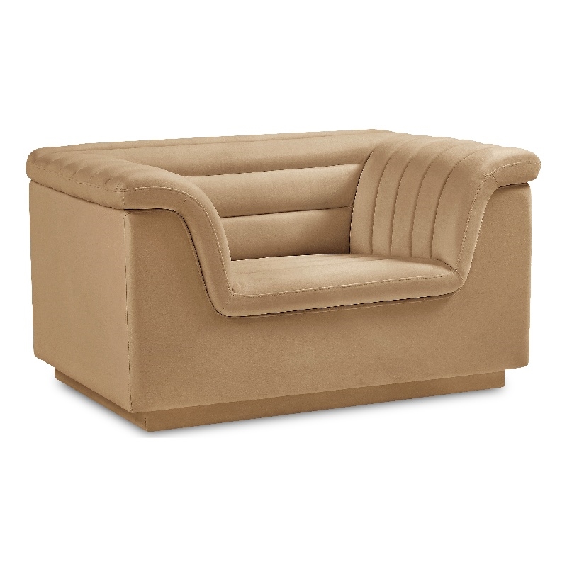 Bowery Hill Contemporary Deep Channel Tufted Soft Camel Velvet Fabric Chair