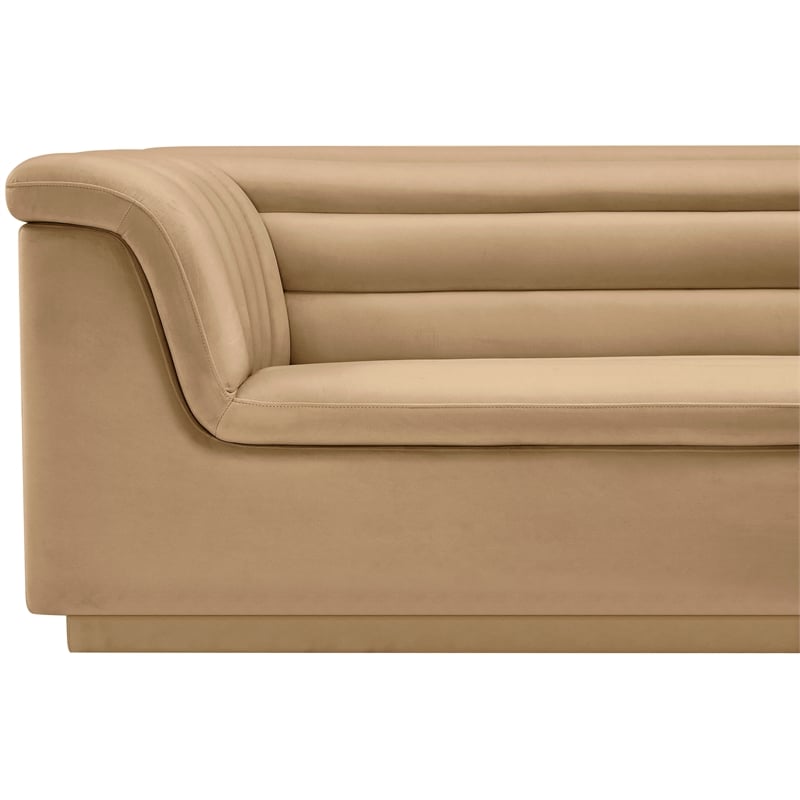 Bowery Hill Contemporary Deep Channel Tufted Soft Camel Velvet Fabric Sofa