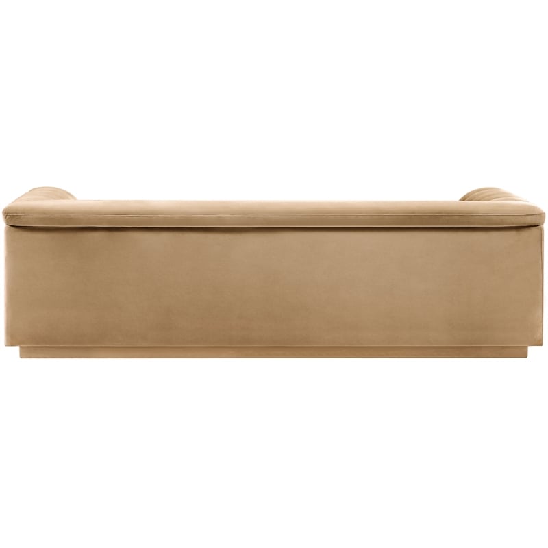Bowery Hill Contemporary Deep Channel Tufted Soft Camel Velvet Fabric Sofa