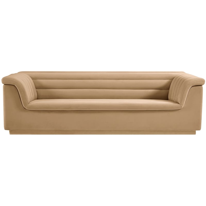 Bowery Hill Contemporary Deep Channel Tufted Soft Camel Velvet Fabric Sofa