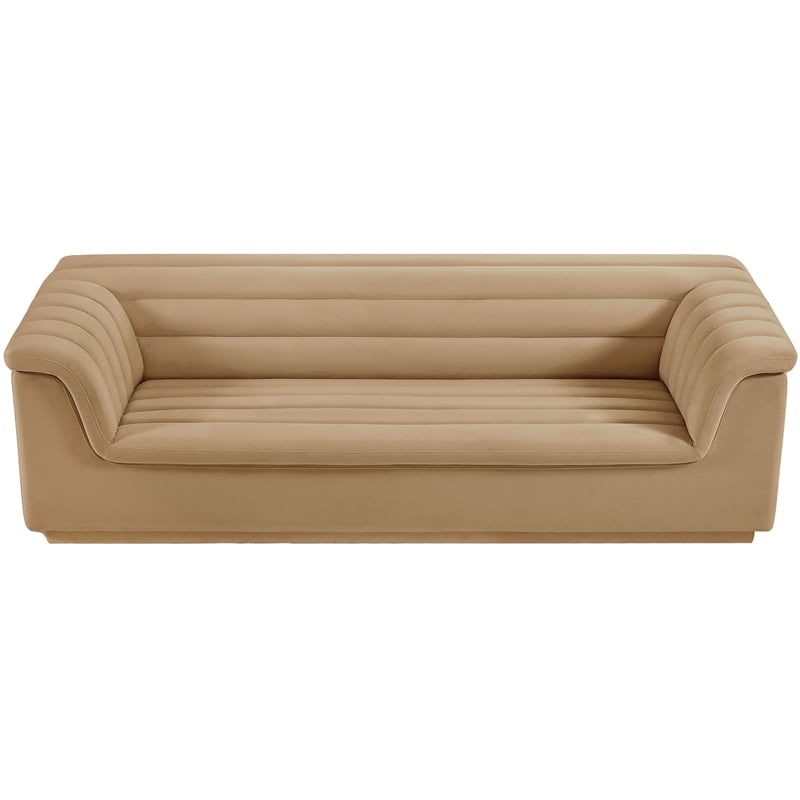 Bowery Hill Contemporary Deep Channel Tufted Soft Camel Velvet Fabric Sofa