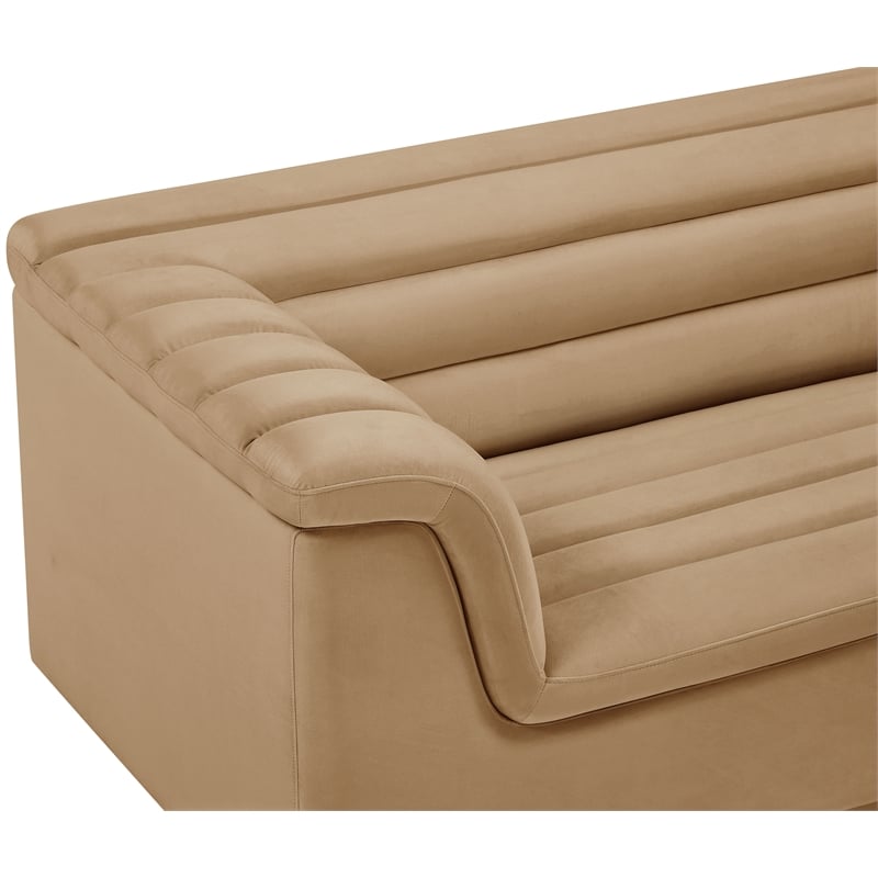 Bowery Hill Contemporary Deep Channel Tufted Soft Camel Velvet Fabric Sofa