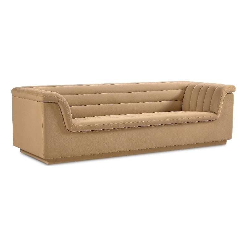 Bowery Hill Contemporary Deep Channel Tufted Soft Camel Velvet Fabric Sofa